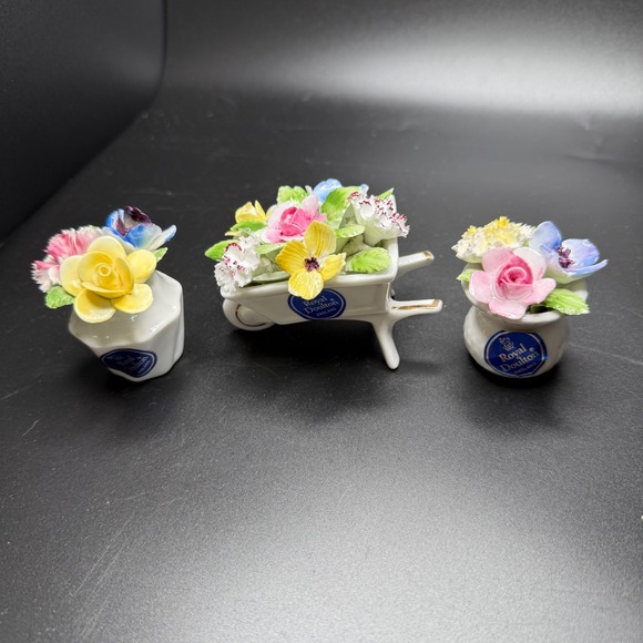 Royal Doulton Other - Royal Doulton Bone China Miniature Floral Set Wheelbarrow Vase‎ Pot Made England